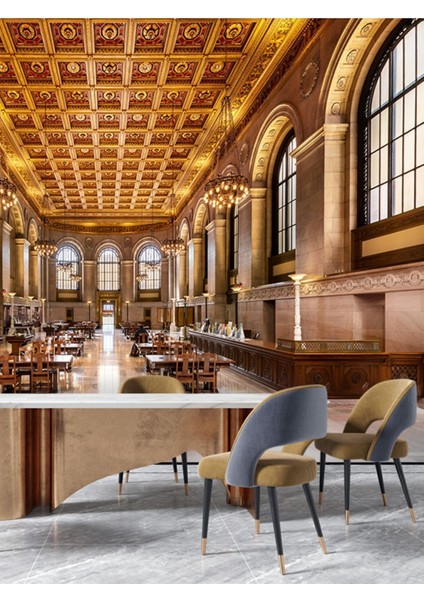 Tarihi Kütüphane Desenli Isı ve Ses Yalıtımlı Sağlıklı Tekstil Duvar Kağıdı