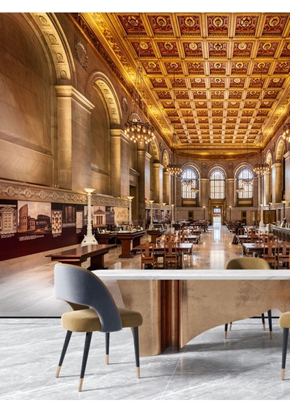 Tarihi Kütüphane Desenli Isı ve Ses Yalıtımlı Sağlıklı Tekstil Duvar Kağıdı fiyatları