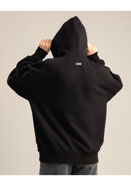 Rise Kadın Nakışlı Kanguru Cepli Oversize %100 Organik Pamuk Fermuarlı Kapüşonlu Siyah Sweatshirt fiyatları