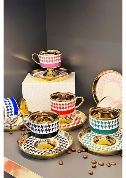 Porselen Ayaklı Gold Kahve Fincan Takımı