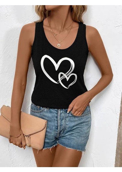 Kadın Askılı Yuvarlak Yaka Kalp Baskılı Viskon Bluz fiyatları