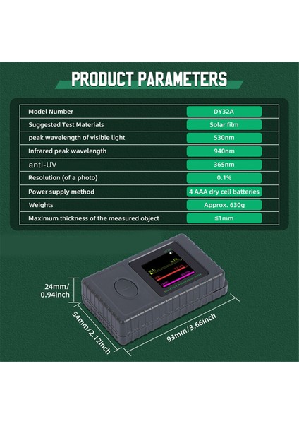 DY32A Güneş Film Şanzıman Ölçer Taşınabilir Pencere Tonu Ölçer Görünür Işık Geçfimi Uv Ir Ir Reckıng Test Cihazı (Yurt Dışından) modelleri