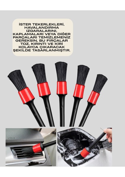 5 Boy Fırçalı Araba Temizlik Seti-Derin Temizlik Sağlayan Yumuşak Fırçalar - M613B679-N59613 indirimleri