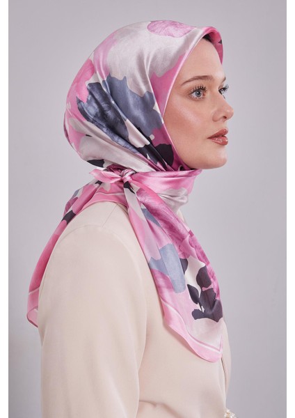 Pembe Gül Desen Kristal Eşarp