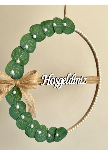 Okaliptus Yapraklı İnci Boncuklu Hoşgeldiniz Kapı Süsü ,hediyelik 30 cm