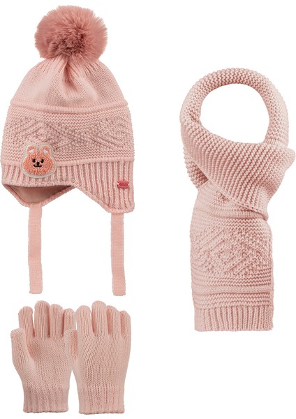 1-4 Yaş Kız Çocuk 3'lü Takım Atkı, Bere ve Eldiven Set
