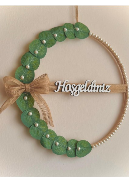 Okaliptus Yapraklı İnci Boncuklu Hoşgeldiniz Kapı Süsü ,hediyelik 30 cm fiyatları