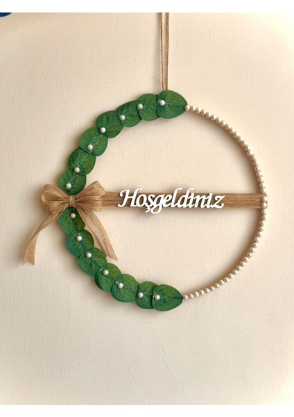 Okaliptus Yapraklı İnci Boncuklu Hoşgeldiniz Kapı Süsü ,hediyelik 30 cm modelleri