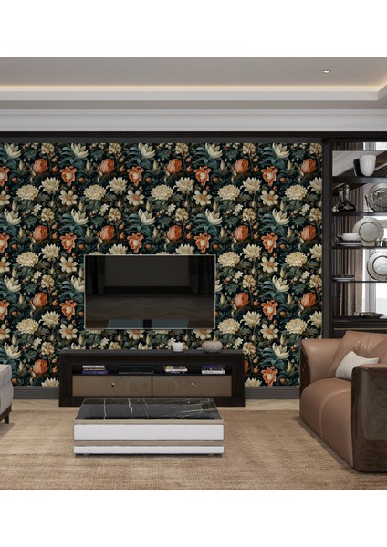 Barok Stil Çiçek Duvar Kağıdı-Isı ve Ses Yalıtımı-Yırtılmaz Duvar Kağıdı