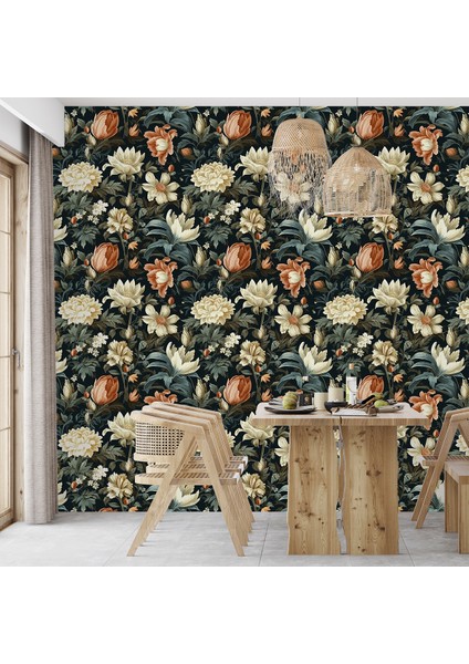 Barok Stil Çiçek Duvar Kağıdı-Isı ve Ses Yalıtımı-Yırtılmaz Duvar Kağıdı modelleri