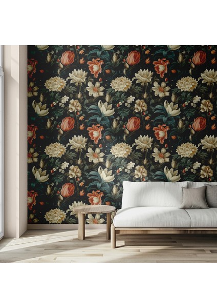Barok Stil Çiçek Duvar Kağıdı-Isı ve Ses Yalıtımı-Yırtılmaz Duvar Kağıdı fırsatları
