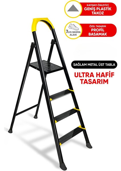 Ze Hardy 3+1 Basamaklı Özel Tasarım Hafif Merdiven (Kaymaz Papuçlu) Paslanmaz fırsatları