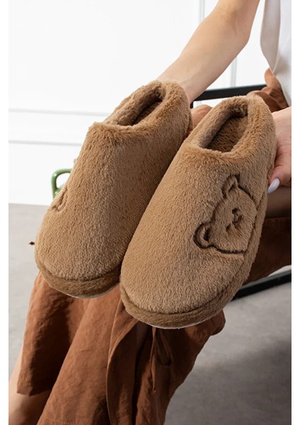 Lucy Ayıcık Nakışlı Kadın Yumuşak Peluş Içi Tüylü Çeyiz Bohça Gelin Ev Terliği