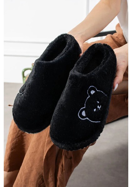 Lucy Ayıcık Nakışlı Kadın Yumuşak Peluş Içi Tüylü Çeyiz Bohça Gelin Ev Terliği