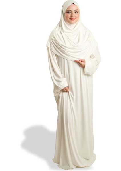 Krem Iki Parça Namaz Elbisesi Viskon Düz 2504_40