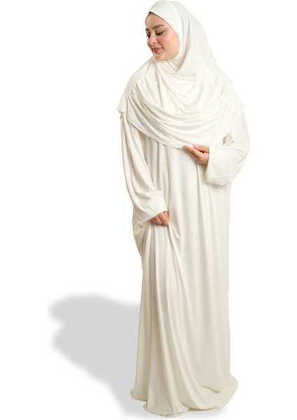 Krem Iki Parça Namaz Elbisesi Viskon Düz 2504_40 fiyatları