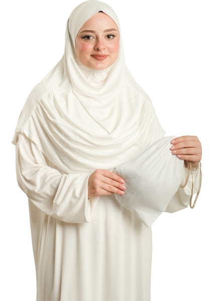 Krem Iki Parça Namaz Elbisesi Viskon Düz 2504_40