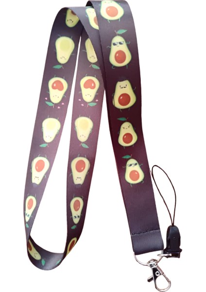 Siyah Avokado 2 Desenli Boyun Askı Ipi ve Telefon Askısı + Kartlık