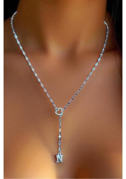 N Harfi 316L Paslanmaz Çelik Kolye Kalpli Dekolte Yeni Sezon Kişiye Özel Kolye Hediye Kutulu