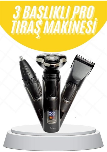 Tıraş Makinesi Profesyonel 3in1 Dijital Göstergeli 3 Başlıklı Erkek Bakım - T603G806-Z08603 fiyatları