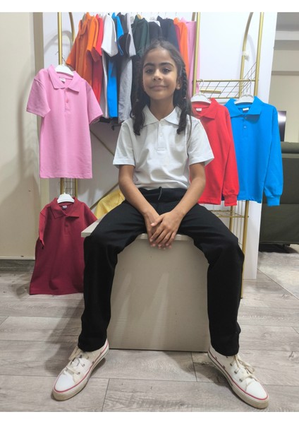 unisex Çocuk Genç Polo Yaka Kısa Kol Okul Günlük Tişört, Nefes Alabilen Kumaş