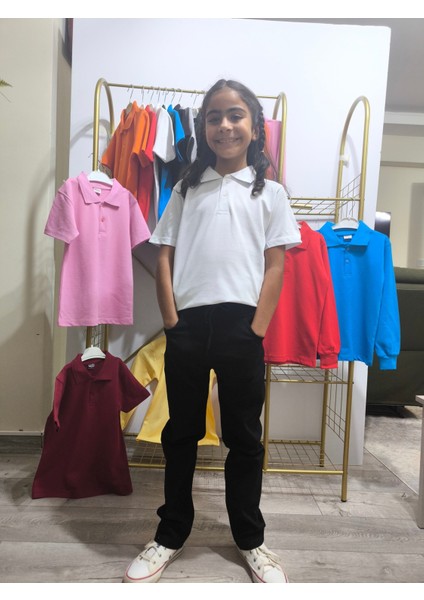 unisex Çocuk Genç Polo Yaka Kısa Kol Okul Günlük Tişört, Nefes Alabilen Kumaş indirimleri