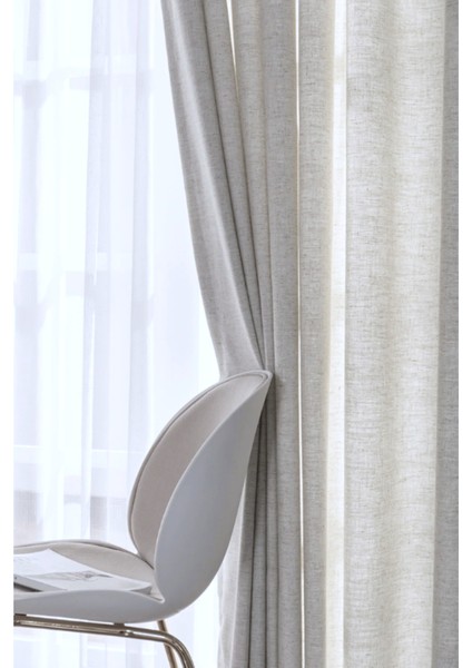 Koyu Krem Hasır Keten Fon Perde - Pilesiz - Tek Kanat - IO100