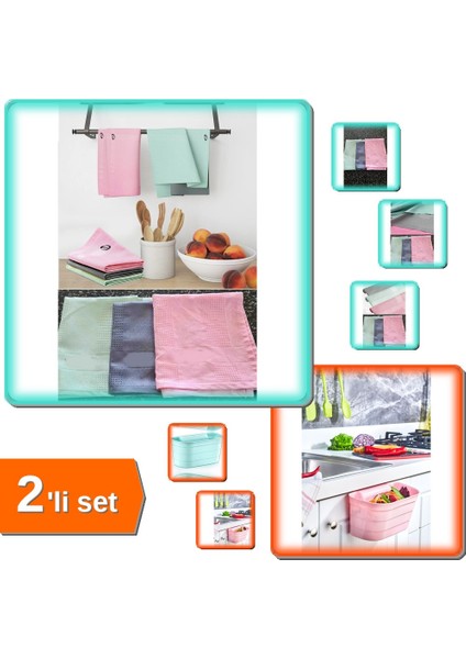 3 Adet Gercek Mikrofiber Temizlik Bezi + Dolap Kapagi Organizeri 2li Set - G7H8I9