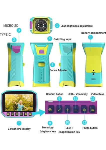 Dijital Mikroskop Kamerası 3.0inch IPS Ekran 800X Büyütme Video Kayıt Mikroskobu Çocuklar Için 32GB Kartlı (Yurt Dışından)