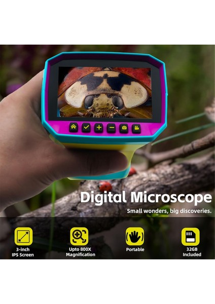 Dijital Mikroskop Kamerası 3.0inch IPS Ekran 800X Büyütme Video Kayıt Mikroskobu Çocuklar Için 32GB Kartlı (Yurt Dışından) fırsatları