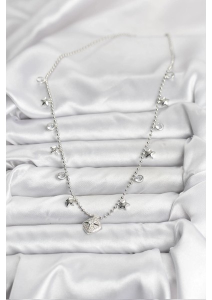 Bfs Pirinç Gümüş Renk Zirkon Taşlı Kutup Yıldızı Model Kadın Kolye fiyatları