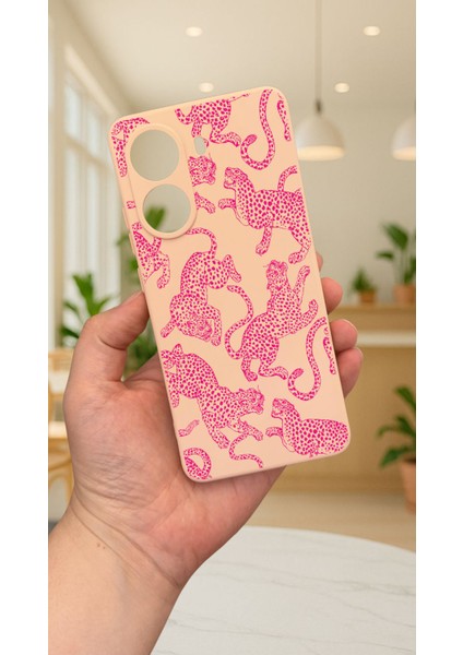 Xiaomi Poco X7 Pro Pembe Leopar Desenli Silikon Darbe Emici Klasik Korumalı Rubber Kılıf