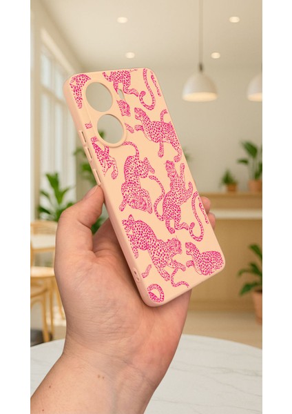 Xiaomi Poco X7 Pro Pembe Leopar Desenli Silikon Darbe Emici Klasik Korumalı Rubber Kılıf modelleri