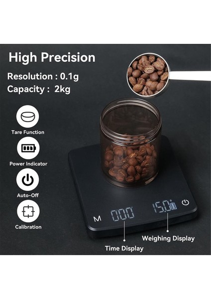 Espresso Için Zamanlayıcı ile Kahve Ölçeği, 0.1 G, Su Geçirmez, Şarj Edilebilir, Otomatik Zamanlayıcı, Tare Işlevi ile (Yurt Dışından) indirimleri