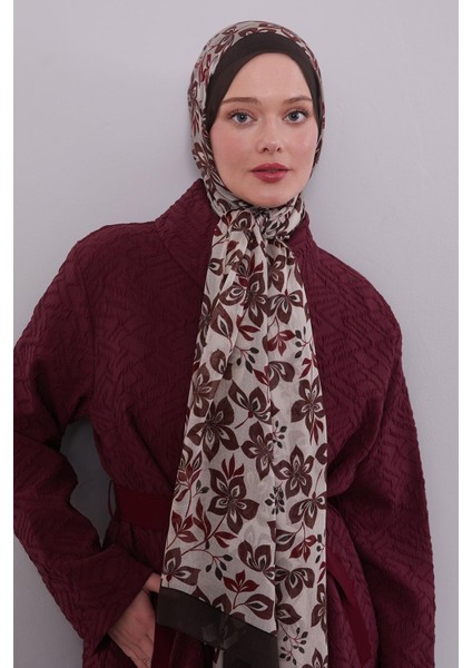 Acı Kahve Çiçek Desenli Vivian Şal