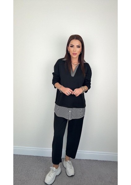 Polo Yaka Gömlek Detay Salaş Balon Pantolunlu Ikılı Takım modelleri