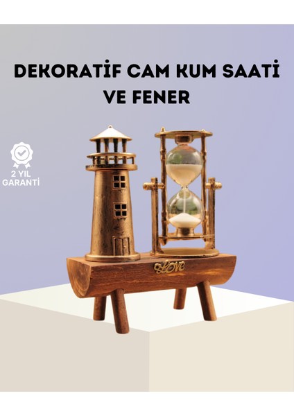 Dekoratif Ahşap Kum Saati ve Deniz Feneri Figürlü Masa Süsü – Şık ve Fonksi - N074J343-M06