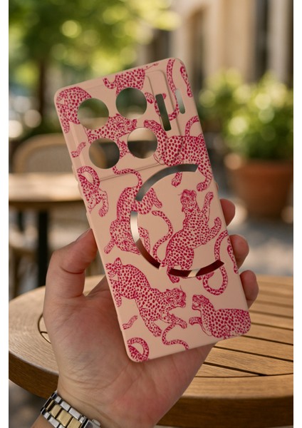 Infinix Gt 20 Pro- Pembe Leopar Desenli Silikon Darbe Emici Klasik Korumalı Rubber Kılıf