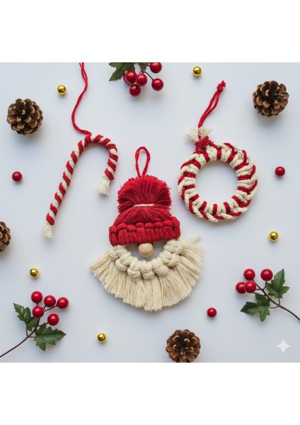 Makrome Yılbaşı Süsleri Yılbaşı Ağacı Süsü 3’lü Set