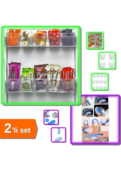 Banyo Mutfak Için Bükülebilir Temizlik Fırçası + 6 Adet Buzdolabı Organizer Set ZP8L2R