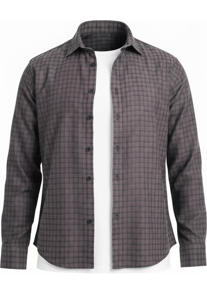 Alfonso Ekose Büyük Kareli Relaxed Fit %100 Pamuklu Flanel Kumaş Erkek Gömlek - Kahve