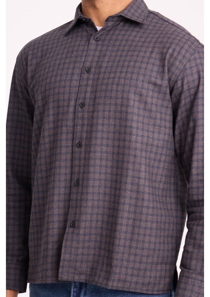 Alfonso Ekose Büyük Kareli Relaxed Fit %100 Pamuklu Flanel Kumaş Erkek Gömlek - Kahve modelleri
