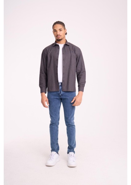 Alfonso Ekose Büyük Kareli Relaxed Fit %100 Pamuklu Flanel Kumaş Erkek Gömlek - Kahve fırsatları