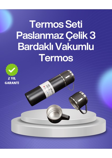 Isıyı Uzun Süre Koruyan 500 ml Termos Seti | Çelik Gövde 2 Bardaklı Hediye Kut - M604R100-K70
