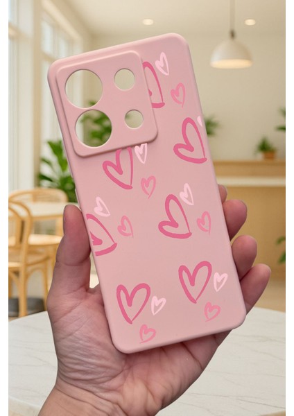 Xiaomi Redmi Note 13 Pro 5g Pembe Kalp Desenli Silikon Darbe Emici Klasik Korumalı Rubber Kılıf
