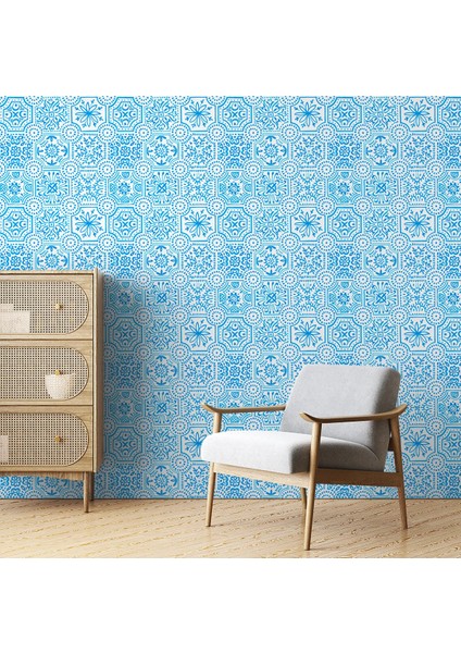 Mavi Çini Desenli Duvar Kağıdı -Isı ve Ses Yalıtımı Yırtılmaz