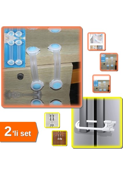 Çocuk Güvenlik Kilidi 2li + Bebek Çekmece ve Dolap Raylı Koruma Sistemi 2li Set - ZW5P6D