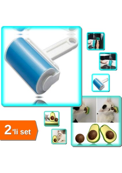 Avokado Dönen Kedi Nanesi + Tüy Toplama Rulosu 2’li Set - Eğlenceli Kedi Oyuncağı FJ9T2A