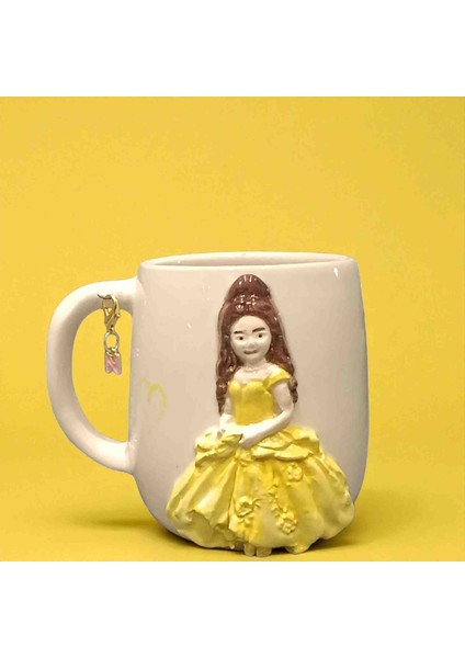 3D Kabartmalı Charm Hediyeli El Yapımı Seramik Prenses Kupa Bardak Hediye Paketi Yapılır