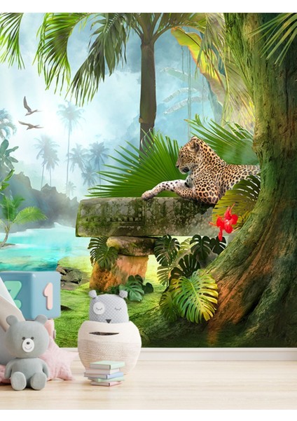 Tropik Hayvanlar Desenli Isı ve Ses Yalıtımlı Sağlıklı Tekstil Duvar Kağıdı fiyatları